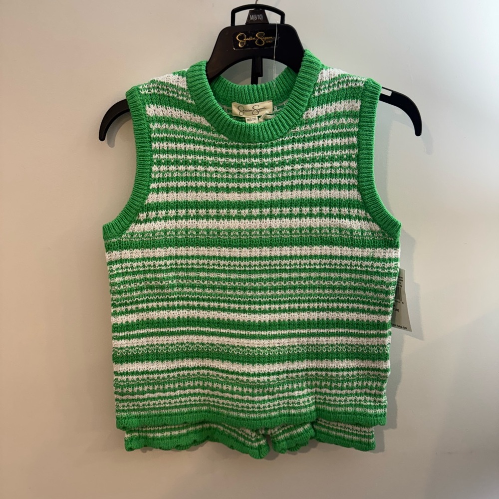 Jessica Simpson Green and White Striped Kids Knit Set, Sz M (8-10), NWT - Picture 2 of 10